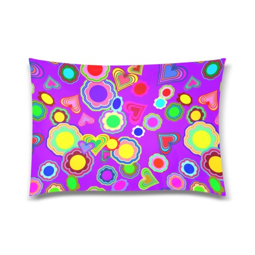 Groovy Hearts and Flowers Purple Custom Zippered Pillow Case 20"x30" (one side)
