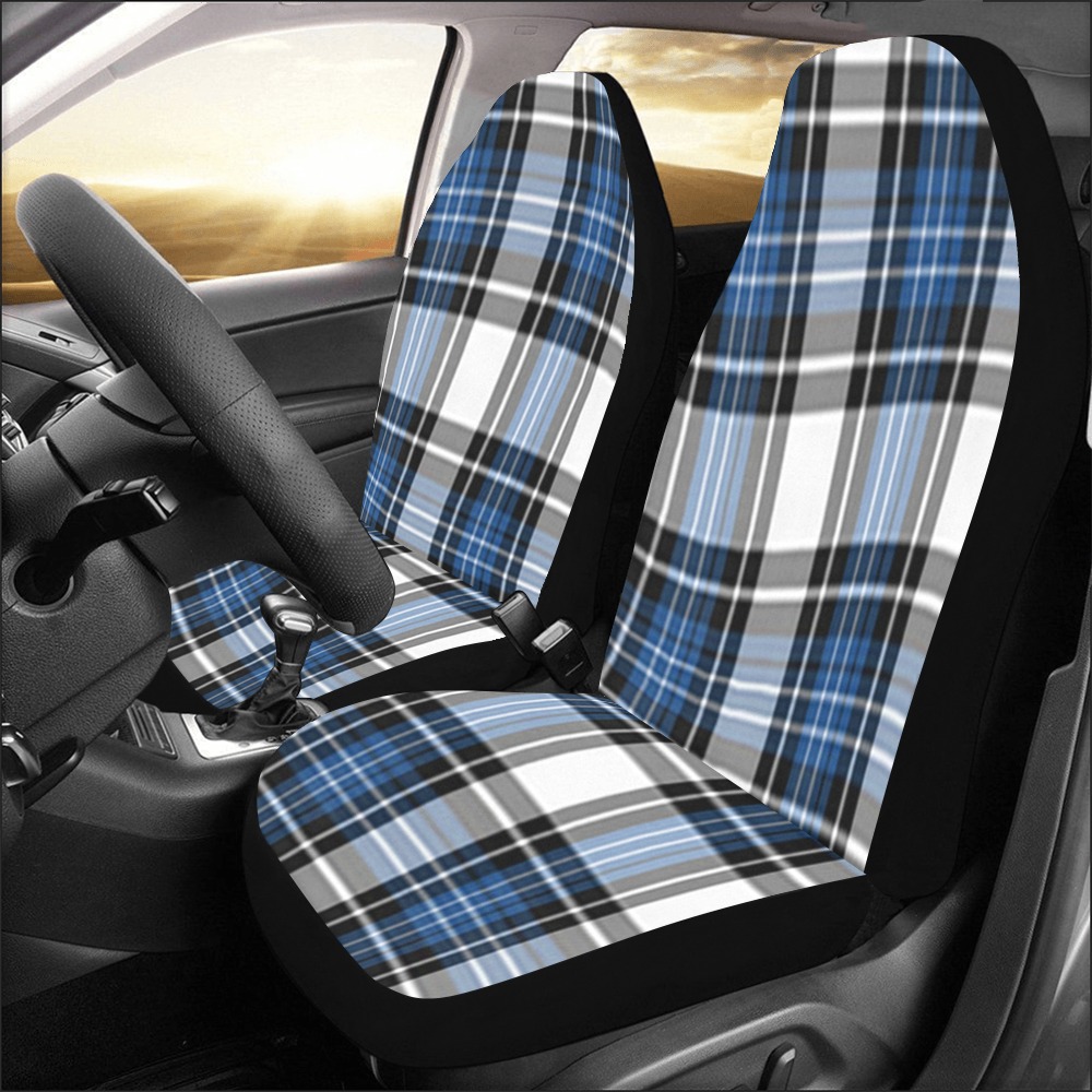Blue Black Plaid Car Seat Covers (Set of 2&2 Separated Designs)