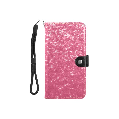 Magenta light pink red faux sparkles glitter Flip Leather Purse for Mobile Phone/Small (Model 1704)