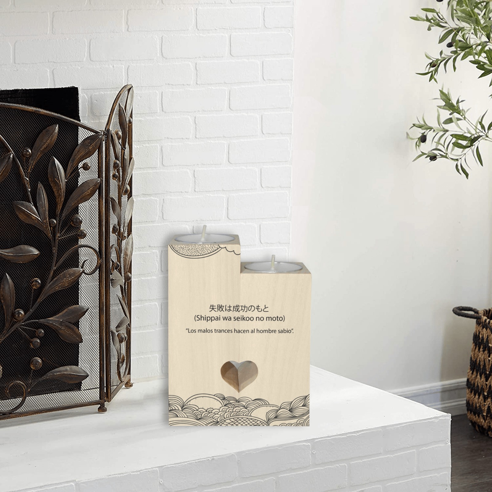 DOBLE VELA CORAZON FRASES PARA TI - M1 Wooden Candle Holder (Without Candle)