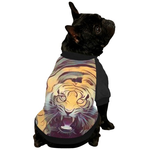 Tiger Color Painted Looking Up Pet Dog Round Neck Shirt