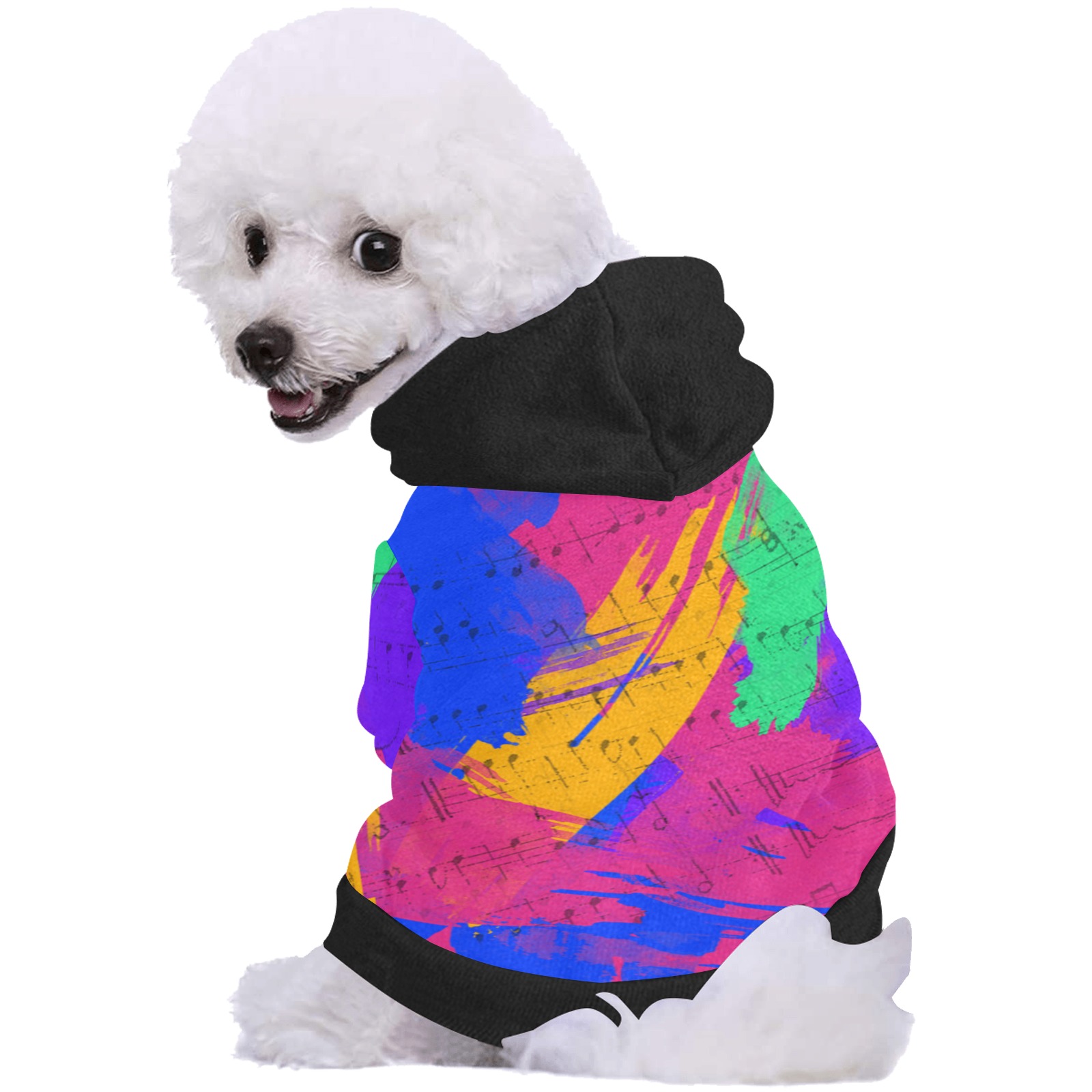 Groovy Paint Brush Strokes with Music Notes Pet Dog Hoodie