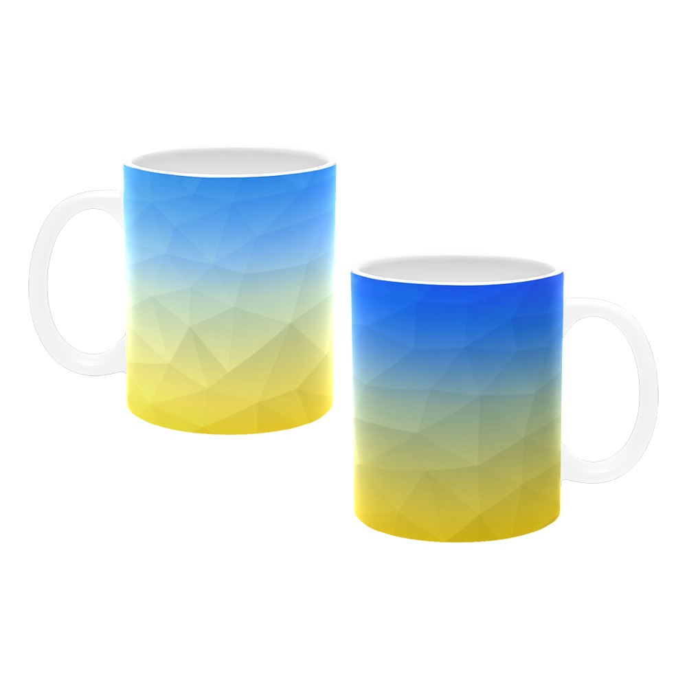 Ukraine yellow blue geometric mesh pattern White Mug(11OZ)