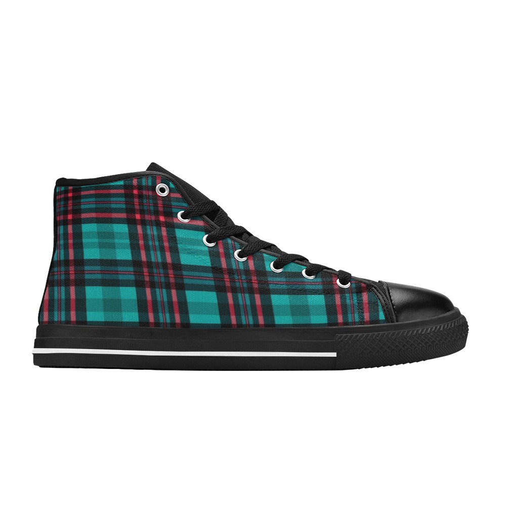 Blue And Red Plaid Women's Classic High Top Canvas Shoes (Model 017)