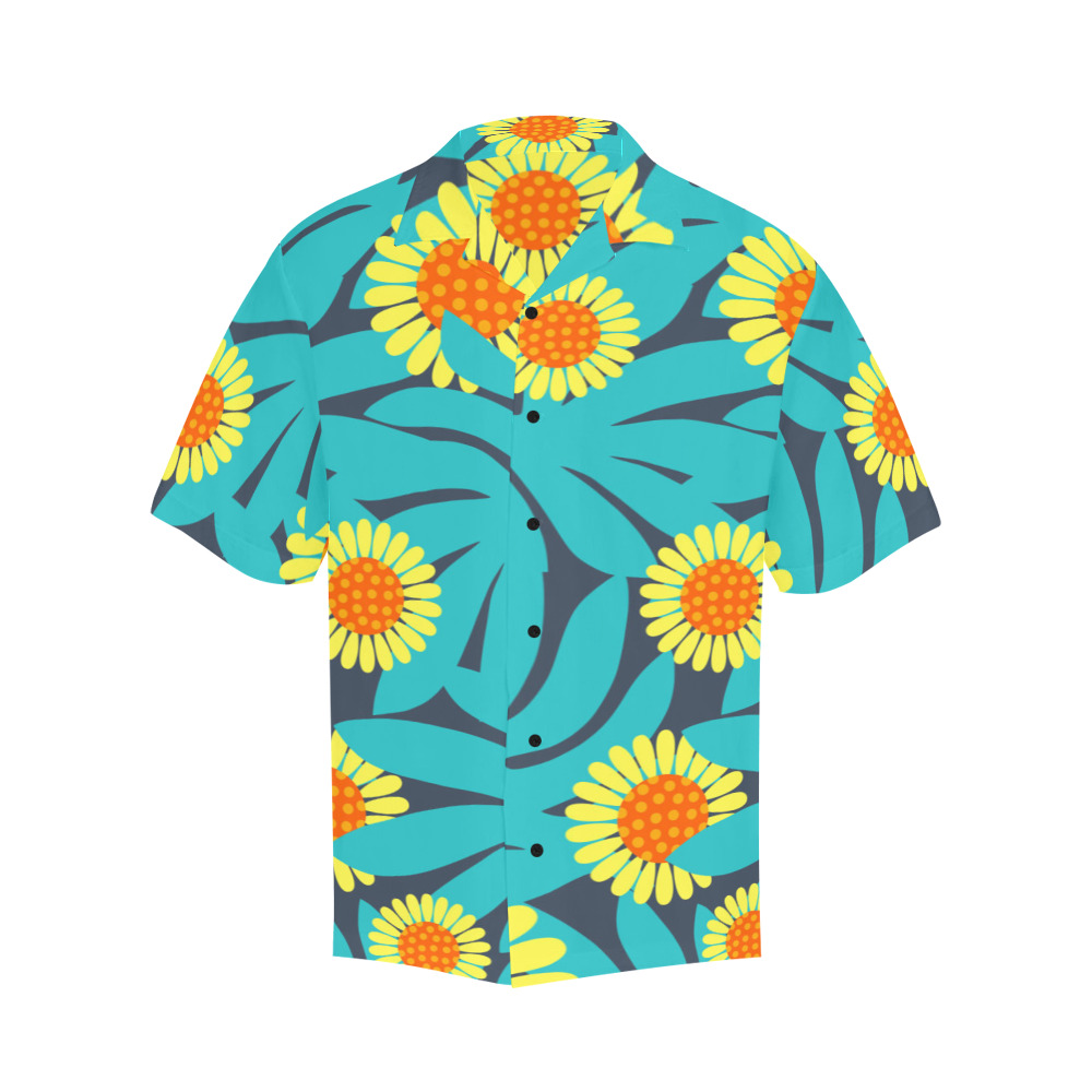 Yellow and Teal Paradise Jungle Flowers and Leaves Hawaiian Shirt (Model T58)