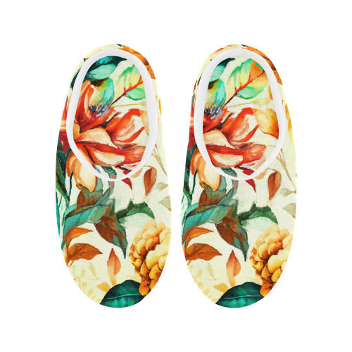 flowers botanic art (1) cotton slippers shoes Women's Non-Slip Cotton Slippers (Model 0602)