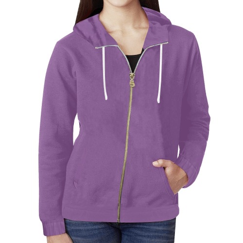 Solid All Over Print Full Zip Hoodie for Women (Model H14)