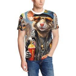 HOT DOG EATING NYC RAT 7 Men's All Over Print T-Shirt (Solid Color Neck) (Model T63)