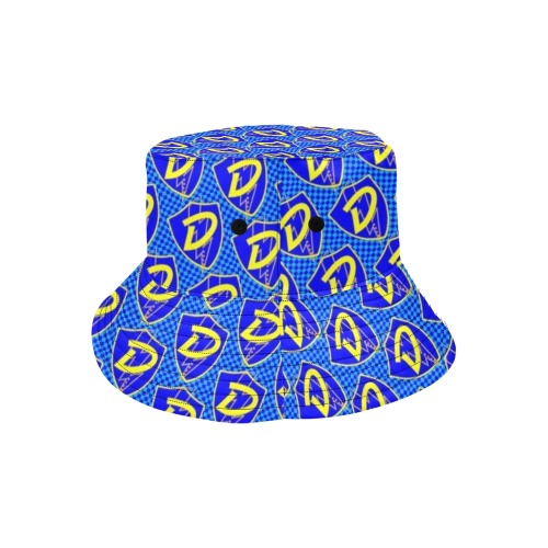 DIONIO Clothing - Blue & Yellow Repeat D Shield Bucket Hat (Blue & Yellow Logos) All Over Print Bucket Hat