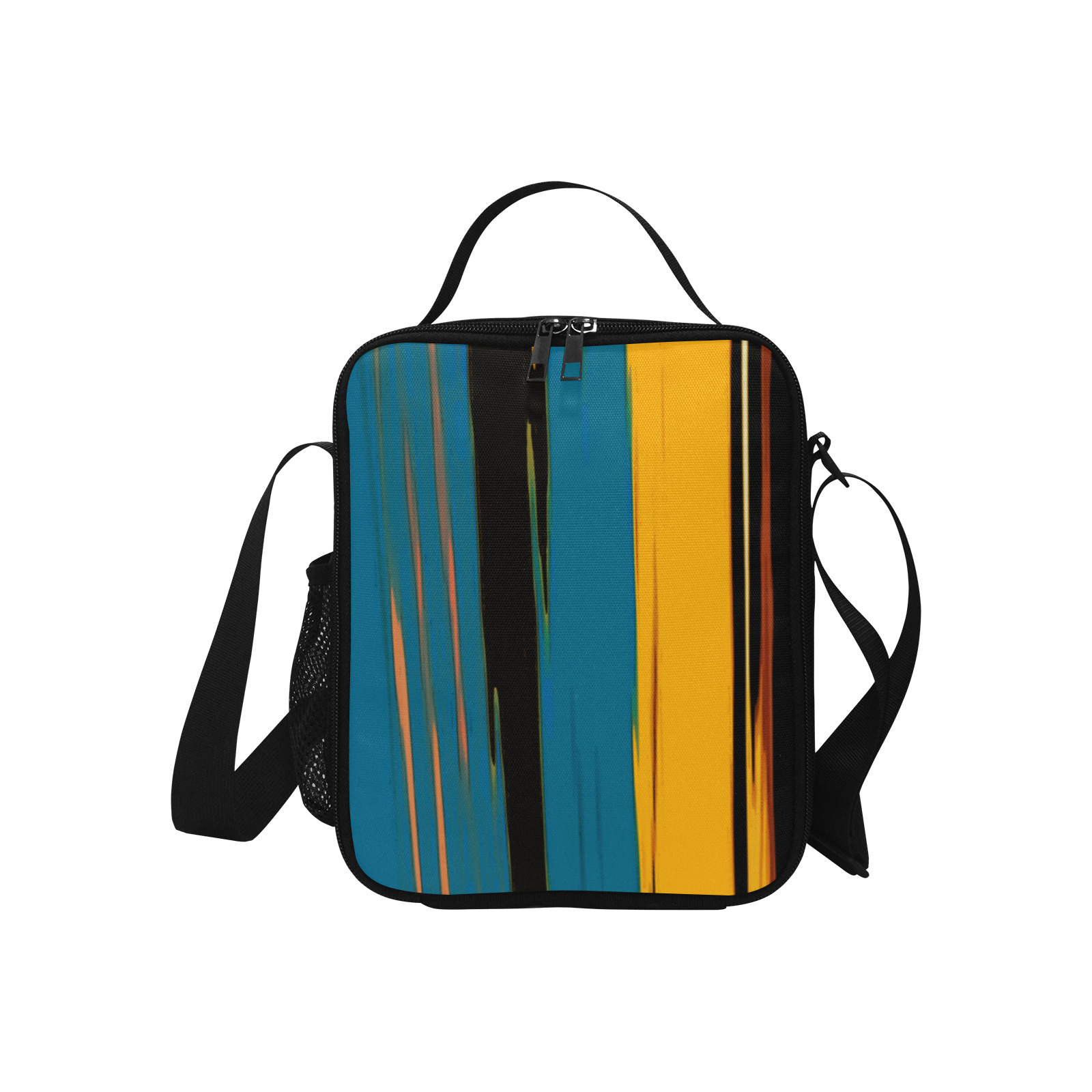 Black Turquoise And Orange Go! Abstract Art Crossbody Lunch Bag for Kids (Model 1722)