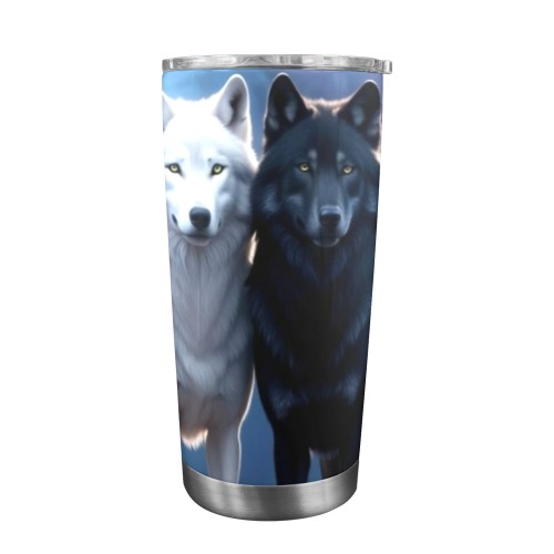 mystic wolf pair 20oz Mobile Tumbler with Clear Slide Lid