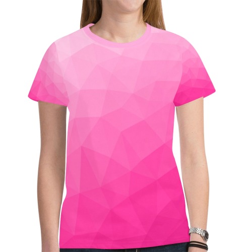 Hot pink gradient geometric mesh pattern New All Over Print T-shirt for Women (Model T45)