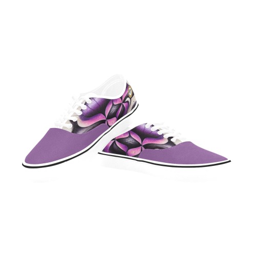 purple and cream pattern Classic Women's Canvas Low Top Shoes (Model E001-4)