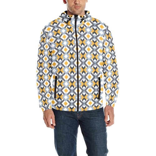 Retro Angles Abstract Geometric Pattern All Over Print Quilted Windbreaker for Men (Model H35)