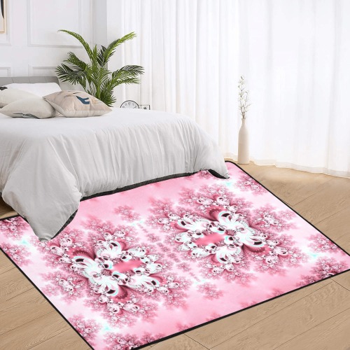 Pink Rose Garden Frost Fractal Area Rug with Black Binding 7'x5'
