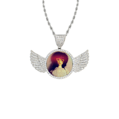 nerdy doll by me Wings Silver Photo Pendant with Rope Chain