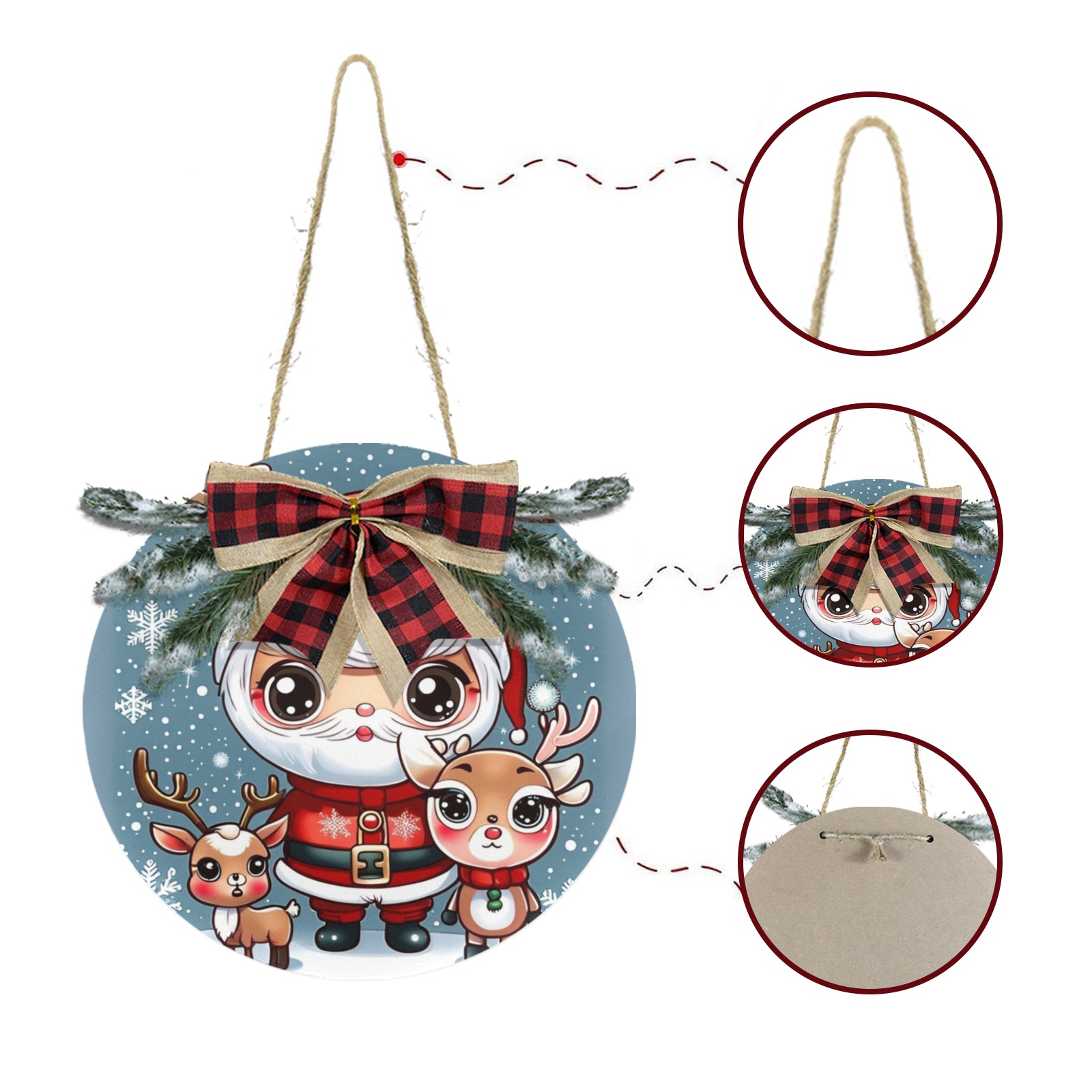Santa and Reindeer 2 Christmas Door Hanger (11.8inch)
