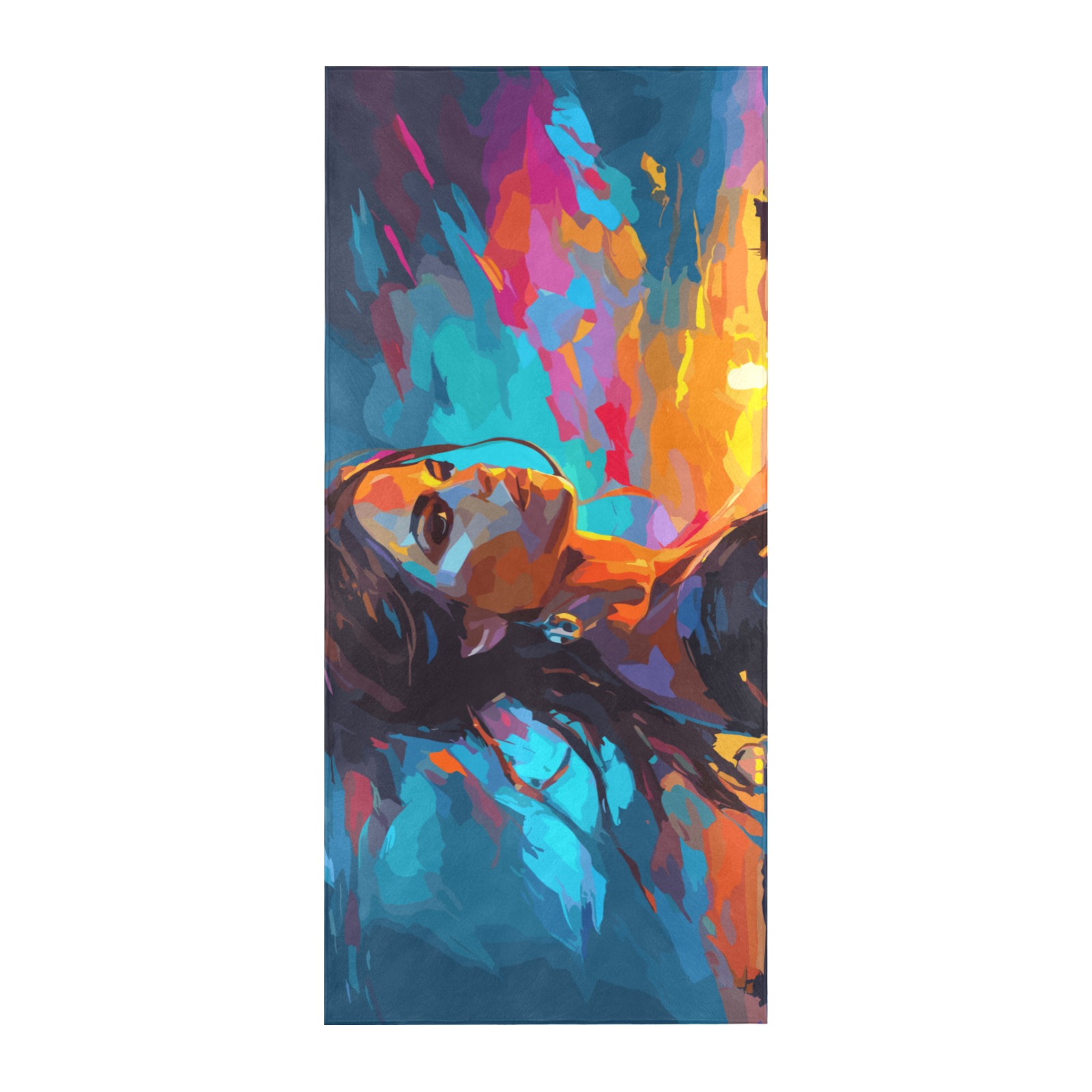 A beautiful woman by the sea at sunset art. Beach Towel 32"x 71"