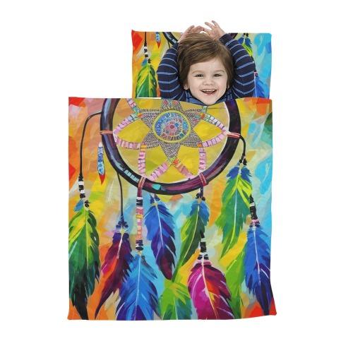 Beautiful dreamcatcher, colorful feathers art. Kids' Sleeping Bag