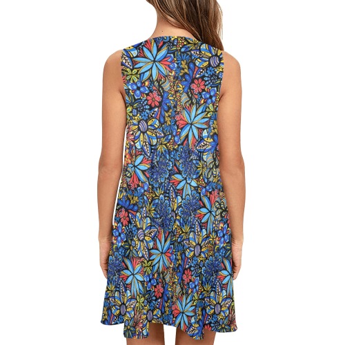 Talavera Bouquet - Small Pattern Sleeveless A-Line Pocket Dress (Model D57)