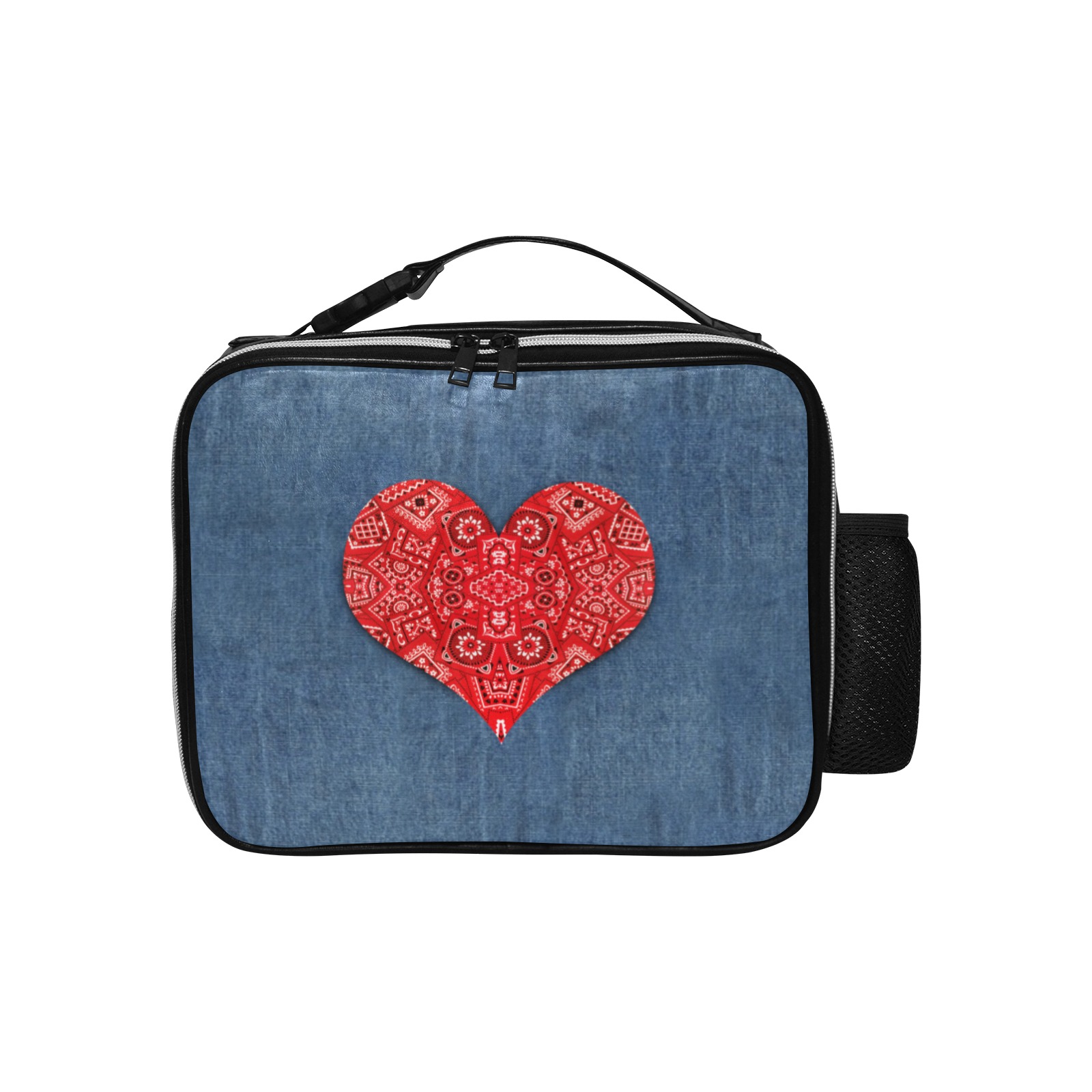 Red Bandanna Heart and Denim-Look PU Leather Lunch Bag (Model 1723)