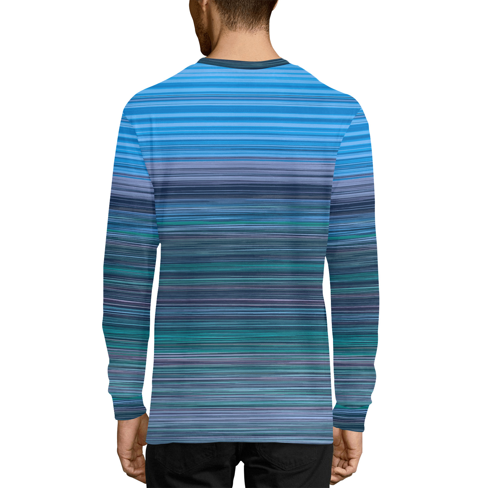 Abstract Blue Horizontal Stripes Men's Pajama Top with Custom Cuff