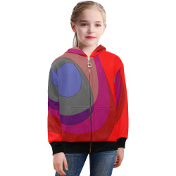 Red Abstract 714 Big Girls' Zip Up Hoodie (Model H58)