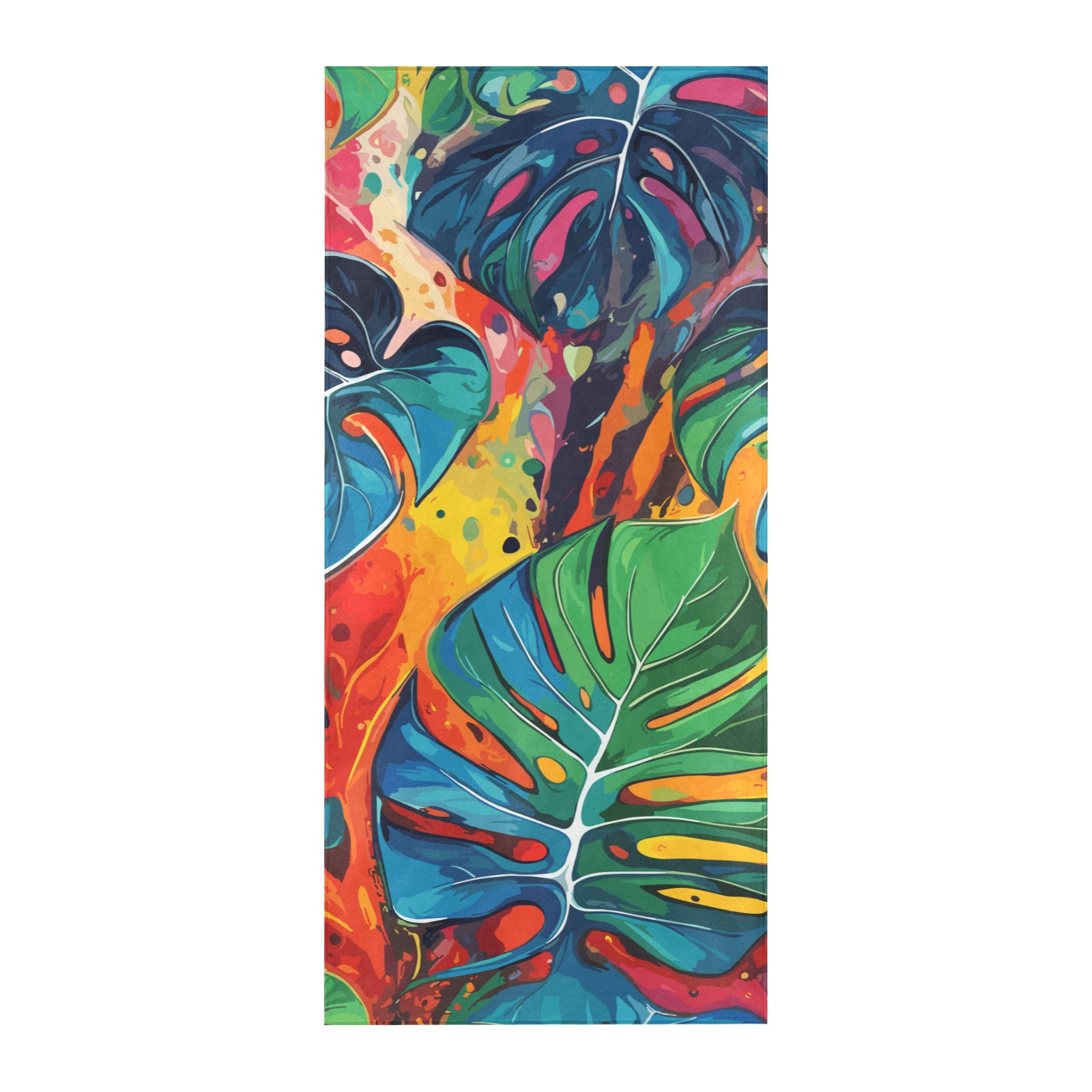 Colorful monstera leaves tropical abstract art. Beach Towel 32"x 71"