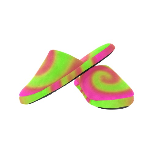 Swirl Green Pink Men's Cotton Slippers (Model 0601)