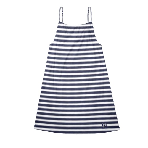 DIONIO Clothing - Ladies' Blue & White Striped Drawstring Neck Sleeveless Dress Drawstring Neck Sleeveless Dress (Model D68)