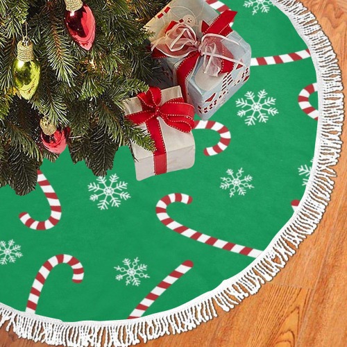 Candy Canes Thick Fringe Christmas Tree Skirt 36"x36"
