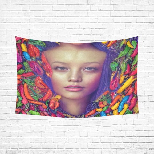 Peppercolors girl Cotton Linen Wall Tapestry 90"x 60"