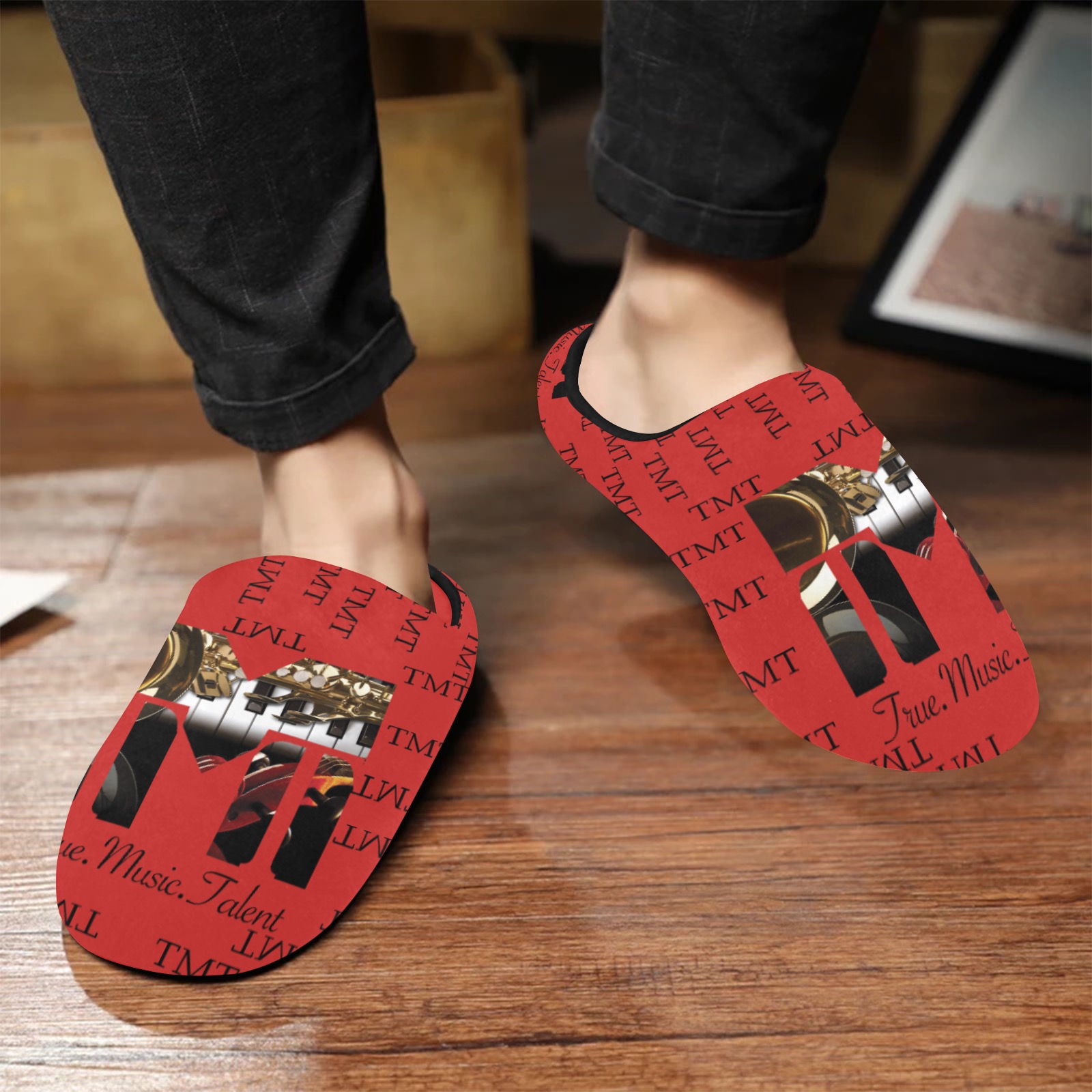 true music talent Men's Non-Slip Cotton Slippers (Model 0602)