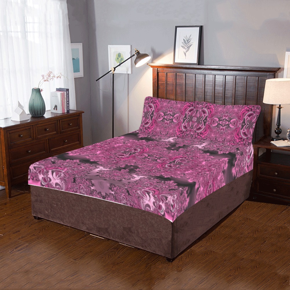 Pink Azalea Bushes Frost Fractal 3-Piece Bedding Set