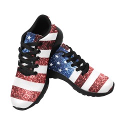Sparkly USA flag America Red White Blue faux Sparkles patriotic bling 4th of July Kid's Running Shoes (Model 020)