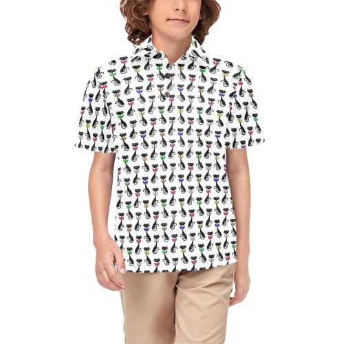 Black Cats Wearing Bow Ties Big Boys' All Over Print Polo Shirt (Model T55)