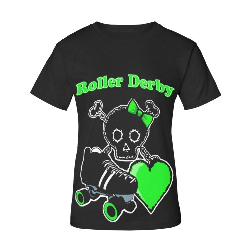 Roller Derby Heart (Green) Women's Raglan T-Shirt/Front Printing (Model T62)