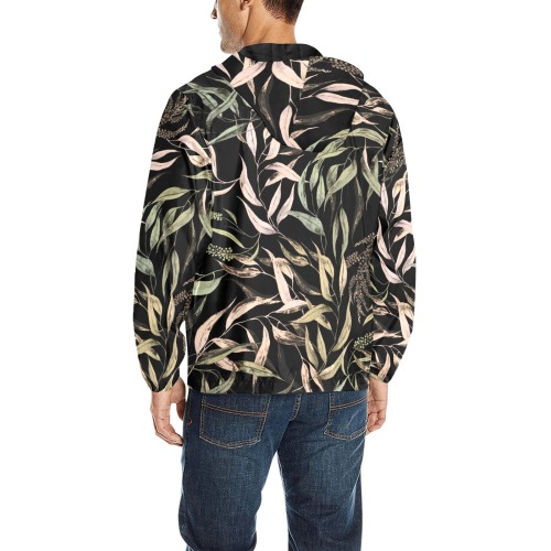 Dark Forest leaves dramatic All Over Print Quilted Windbreaker for Men (Model H35)