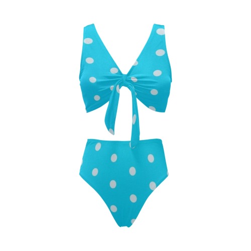 blue white polka dot bikini Chest Bowknot Bikini Swimsuit (Model S33)