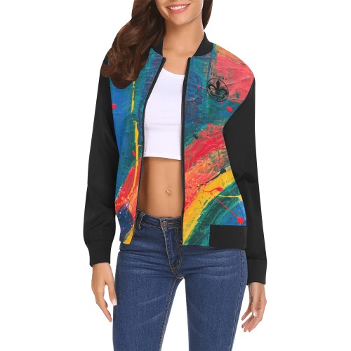 Dulcibo Multicolour Women's Bomber Jacket All Over Print Bomber Jacket for Women (Model H19)