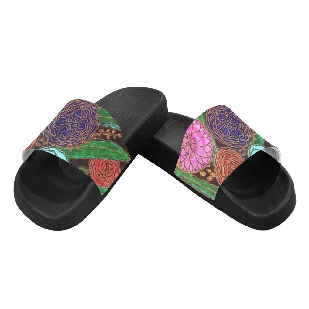 Floral and Bamboo leaves Women's Slide Sandals (Model 057)