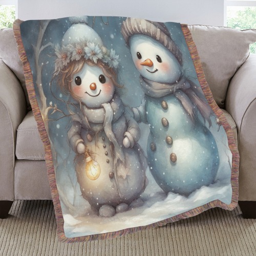Snowman Couple Ultra-Soft Fringe Blanket 40"x50" (Mixed Green)