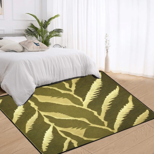 leaf pattern, dark and light green Area Rug with Black Binding 7'x5'