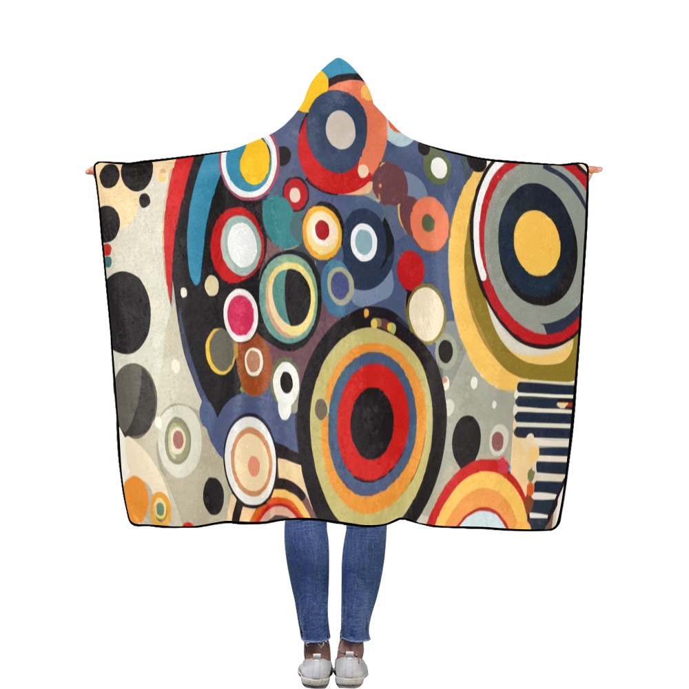 Fantastic colorful rings, dots abstract art. Flannel Hooded Blanket 56''x80''
