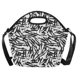 Brush Stroke Black and White Neoprene Lunch Bag/Large (Model 1669)
