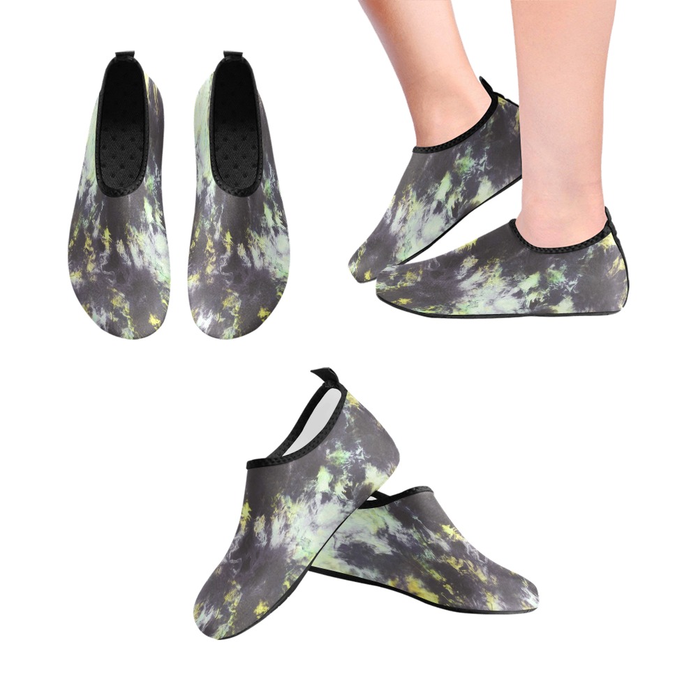 Green and black colorful marbling Women's Slip-On Water Shoes (Model 056)