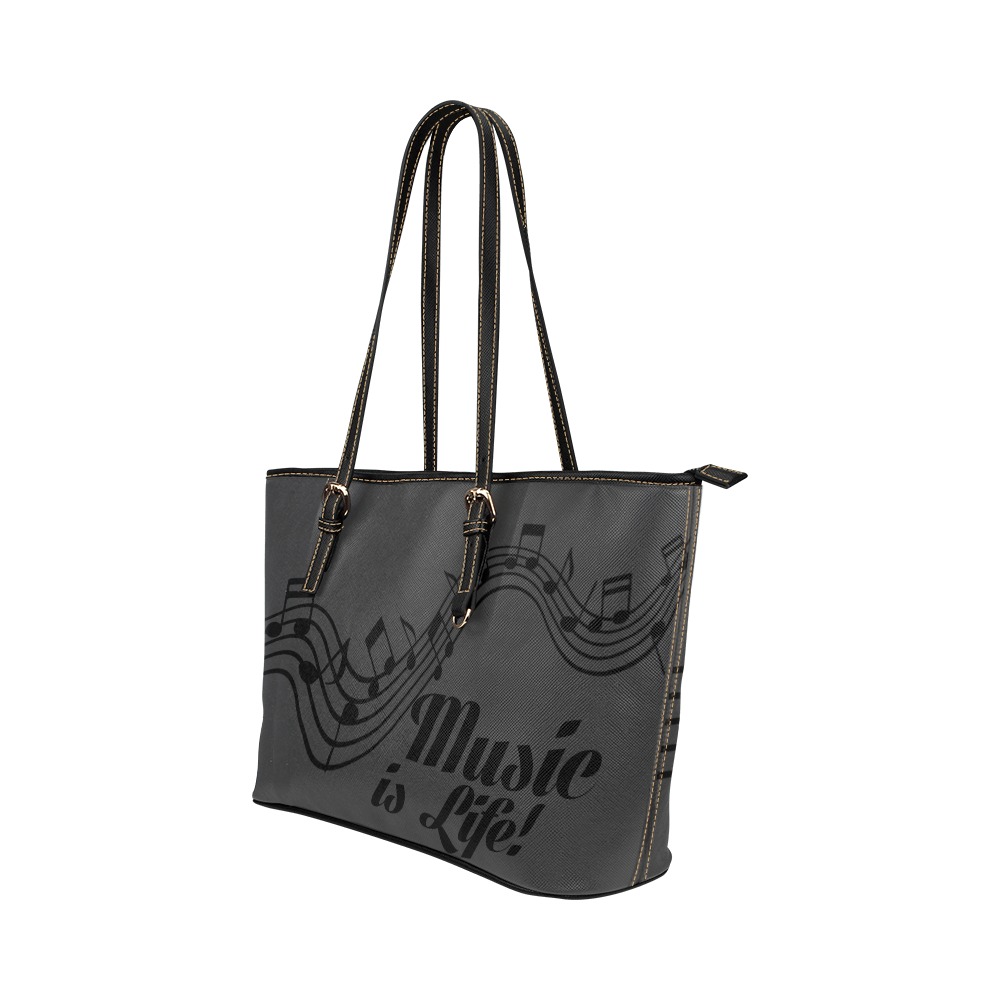 Music_Notes_ gray Leather Tote Bag/Small (Model 1651)