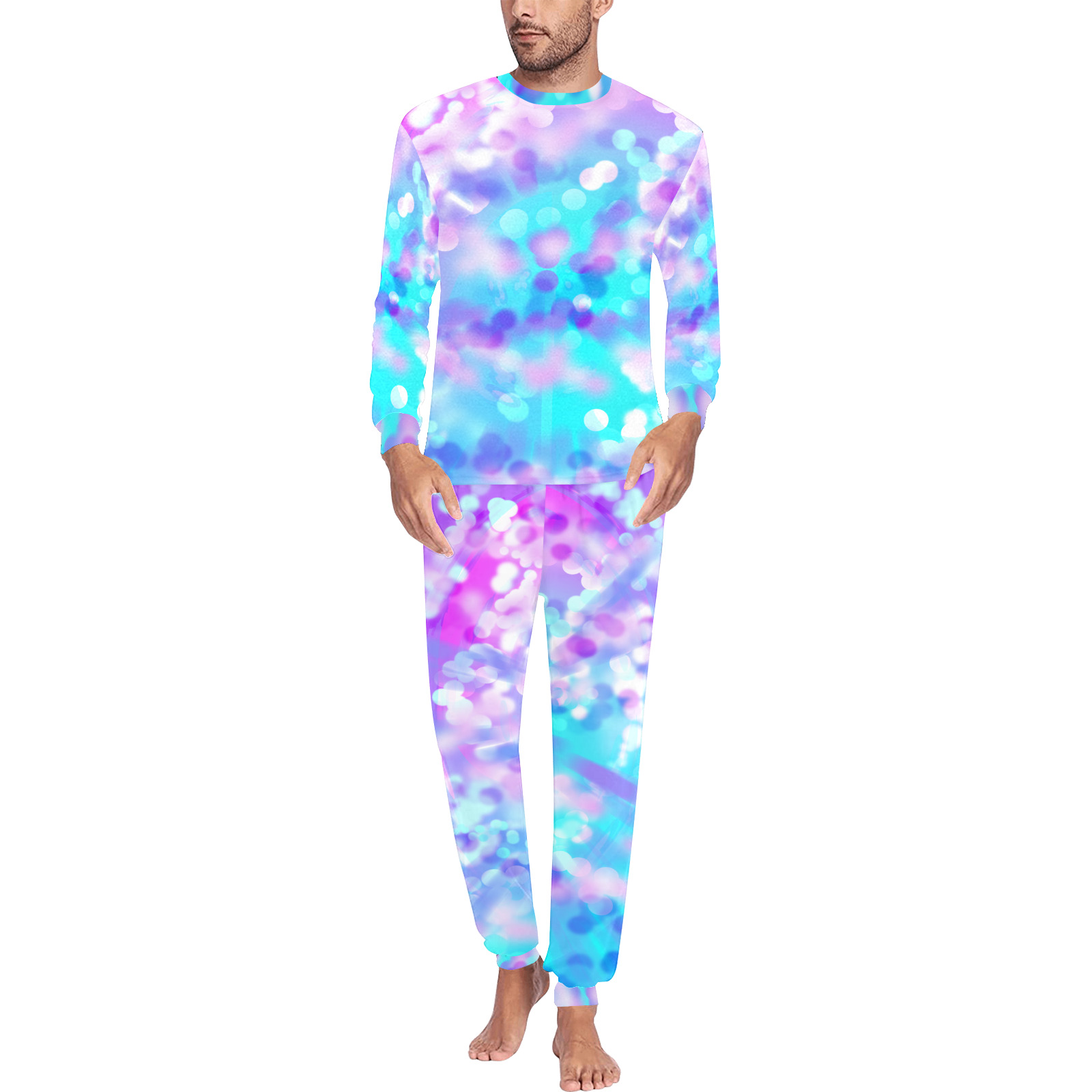 Purple And Blue Bokeh 7518 Men's All Over Print Pajama Set with Custom Cuff