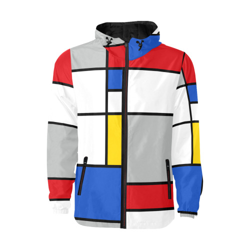 Geometric Retro Mondrian Style Color Composition All Over Print Quilted Windbreaker for Men (Model H35)
