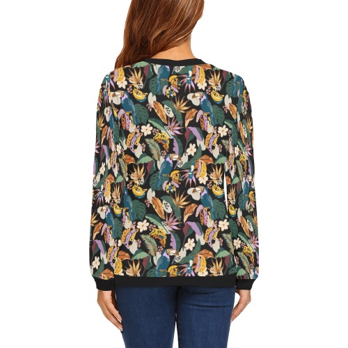 Toucans in the modern colorful dark jungle 2 All Over Print Crewneck Sweatshirt for Women (Model H18)